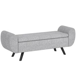 HERON Storage Ottoman, Linen Upholstered Bench with Armrests, Footstool, Dark Grey