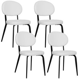 HERON Set of 4 Boucle Dining Chairs with Metal Legs, Upholstered Sherpa Seat, White