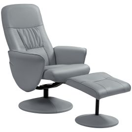 Scott Swivel Recliner Chair with Footstool - Light Grey