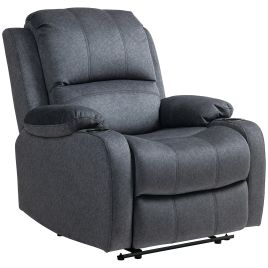 HERON Microfibre Manual Reclining Armchair, with Footrest - Black