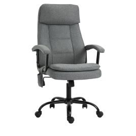 2-Point Massage Office Chair Linen-Look Ergonomic Adjustable Height w/ 360° Swivel 5 Castor Wheels Rocking Comfortable Executive Seat Grey