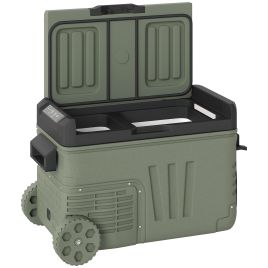 SUNVISTA 33L Dual Zone Camping Fridge Freezer, Portable 12V Car Cool Box with Wheels & LED, Green