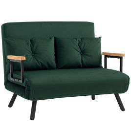 HERON 4-in-1 Velvet-Feel Double Sofa Bed, with Pillows - Green
