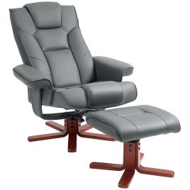 Scott Faux Leather Recliner and Footstool Set - Grey