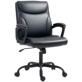HERON Executive Office Chair, Faux Leather Desk Chair with Height Adjustable, Black