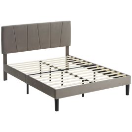 HERON King Velvet-Feel Headboard Bed Frame - Grey