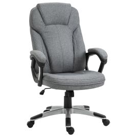 Linen Fabric Home Office Chair, Height Adjustable Computer Chair with Padded Armrests and Tilt Function, Grey