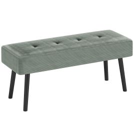 HERON End of Bed Bench, Corduroy Bedroom Bench with Thick Padding and Steel Legs, Tufted Window Seat for Entryway, Living Room, Green