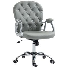 Preston Computer Desk Chair 360 Swivel PU Diamante Padded - Grey