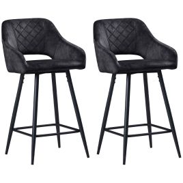 Scott Set of 2 Velvet-Feel Bar Stools with High Backs - Grey