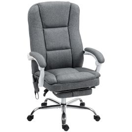 HERON Executive Massage Office Chair, 8-Point Heated Fabric Desk Chair with Footrest, Remote, Swivel, Grey