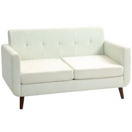HERON 2 Seater Sofa, Modern Tufted Fabric Couch, Upholstered Loveseat with Wood Legs for Small Space, Living Room, Bedroom, Office, Cream White
