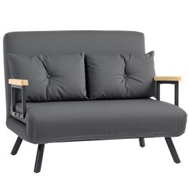 HERON 4-in-1 Velvet-Feel Double Sofa Bed, with Pillows - Dark Grey