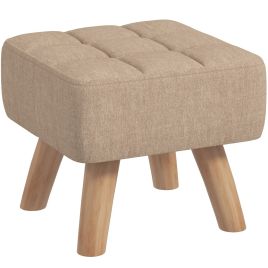 Footstool - Fabric Foot Stool with Rubber Wood Legs Light Brown 27cm