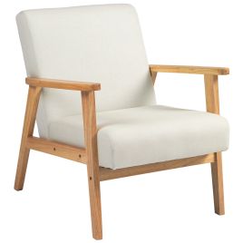 Scott Fabric Accent Chair with Rubber Wood Frame - Cream White