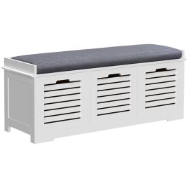 JALVIK White Storage Bench with 3 Drawers & Removable Grey Seat Cushion Hallway Organisation furniture