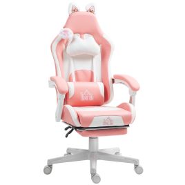 HERON Cat Ear and Paw Reclining Office Chair, with Footrest - Pink/White