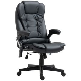 Executive Office Chair with Massage and Heat, High Back PU Leather Massage Office Chair With Tilt and Reclining Function, Black
