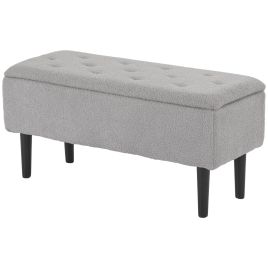15" Modern Ottoman Storage Box with Wooden Legs, 47L Storage Ottoman Holds up to 120KG, for Living Room, Bedroom, Grey
