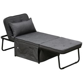 Fabric Sleeper Chair, Folding Chair Bed with Adjustable Backrest, Pillow, Side Pockets for Living Room, Charcoal Grey