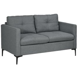 133cm Loveseat Sofa, Modern Fabric Couch with Steel Legs, Upholstered 2 Seater Sofa for Living Room, Bedroom, Dark Grey