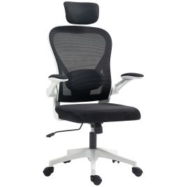 HERON Executive Office Chair, Ergonomic Mesh High Back Desk Chair with Flip-up Armrest, Rotatable Headrest, Black