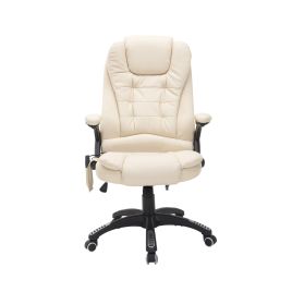 Executive Office Chair with Massage and Heat, High Back PU Leather Massage Office Chair With Tilt and Reclining Function, Beige