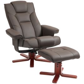 Scott Faux Leather Recliner and Footstool Set - Brown