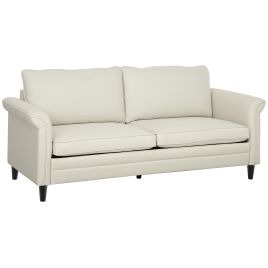 HERON 191cm 3-Seater Sofa, Spring Cushion, Rubber Wood Legs, Upholstered Settee, Cream White