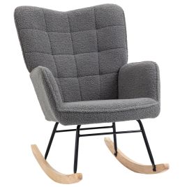 Wingback Rocking Chair with Berber Fleece - Dark Grey