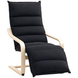 HERON Curved Wooden Accent Chair, with Adjustable Footrest - Black