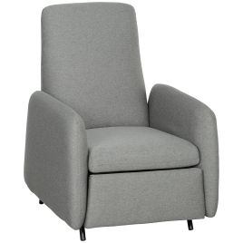 HERON Push Back Recliner Armchair, Fabric High Back Reclining Chair with Adjustable Leg Rest and Pocket Spring Seat for Living Room, Grey