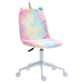 Fluffy Unicorn Office Chair with Mid-Back and Swivel Wheel, Cute Desk Chair, Rainbow Multi-Colored