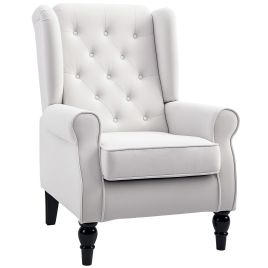 Wingback Accent Chair Button Tufted Upholstered for Living Room - Cream White