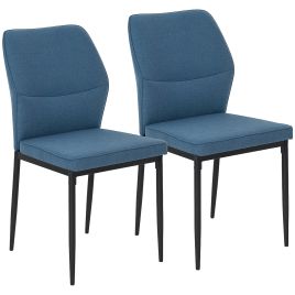 HERON Set of 2 Velvet Dining Chairs with Metal Legs, Armless Padded Seat, Blue