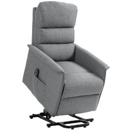 Scott Electric Lift Recliner Linen Fabric Chair with Footrest and Pockets - Grey