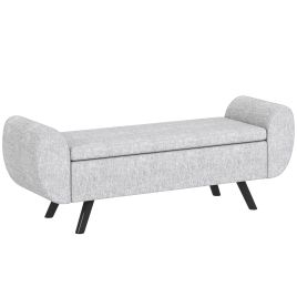 HERON Storage Ottoman, Linen Upholstered Bench with Armrests, Footstool, Light Grey