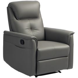 HERON Recliner Armchair with Thick Padded Spring Cushion, Microfibre Manual Reclining Chair with Adjustable Leg Rest, Light Grey