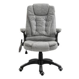 Massage Recliner Chair Heated Office Chair with Six Massage Points Microfiber Cloth 360° Swivel Wheels Grey