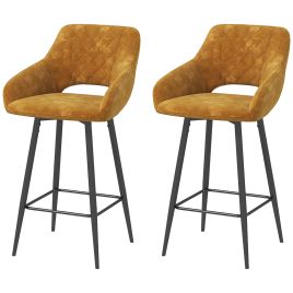 Scott Set of 2 Velvet-Feel Bar Stools - Brown