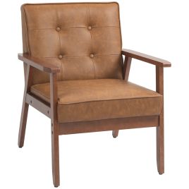 Scott Retro-Style Accent Chair with Faux Leather Seat - Brown