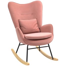Rocking Chair - Velvet Rocking Chair with Lumbar Pillow and Metal Legs Pink 67cm