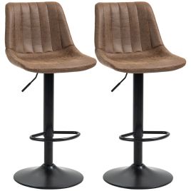 Adjustable Bar Stools Set of 2 Counter Height Barstools Dining Chairs 360deg Swivel with Footrest for Home Pub, Brown