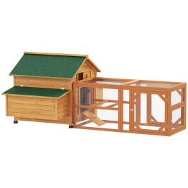 PAWSTER 2 Piece Wooden Chicken Coop and Run Set, Poultry Run Cage with Nesting Box, Slide-Out Tray, for 4-8 Chickens, Yellow
