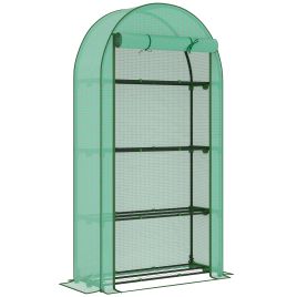 SUNVISTA 4 Tier Mini Greenhouse with Reinforced PE Cover, Portable Small Greenhouse with Roll-Up Door, 105 x 45 x 160cm, Green