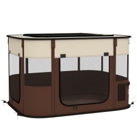 Shelley Oxford Fabric Foldable Dog Pen with Storage Bag 53H x 84L x 64Wcm - Brown