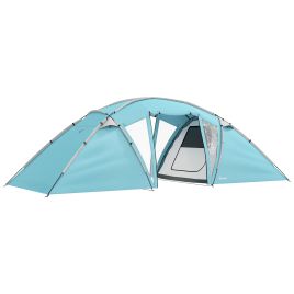SUNVISTA 4-6 Man Family Camping Tent w/ 2 Bedrooms and a Living Room, Waterproof Tunnel Tent w/ Sewn In Groundsheet, Doors, Windows, Carry Bag, Blue