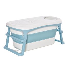Portable Baby Bath Tub for Toddlers with Non Slip Pads Top Cover - Blue