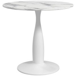 Round Dining Table, Modern Dining Room Table with Steel Base, Non-slip Foot Pad, Space Saving Small Dining Table