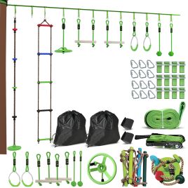 AIVAGO Obstacle Course for Kids with 10PCs Slackline Kit, with Monkey Bars, Gym Rings, Rope Ladder, Nest Swing, Hanging Tray